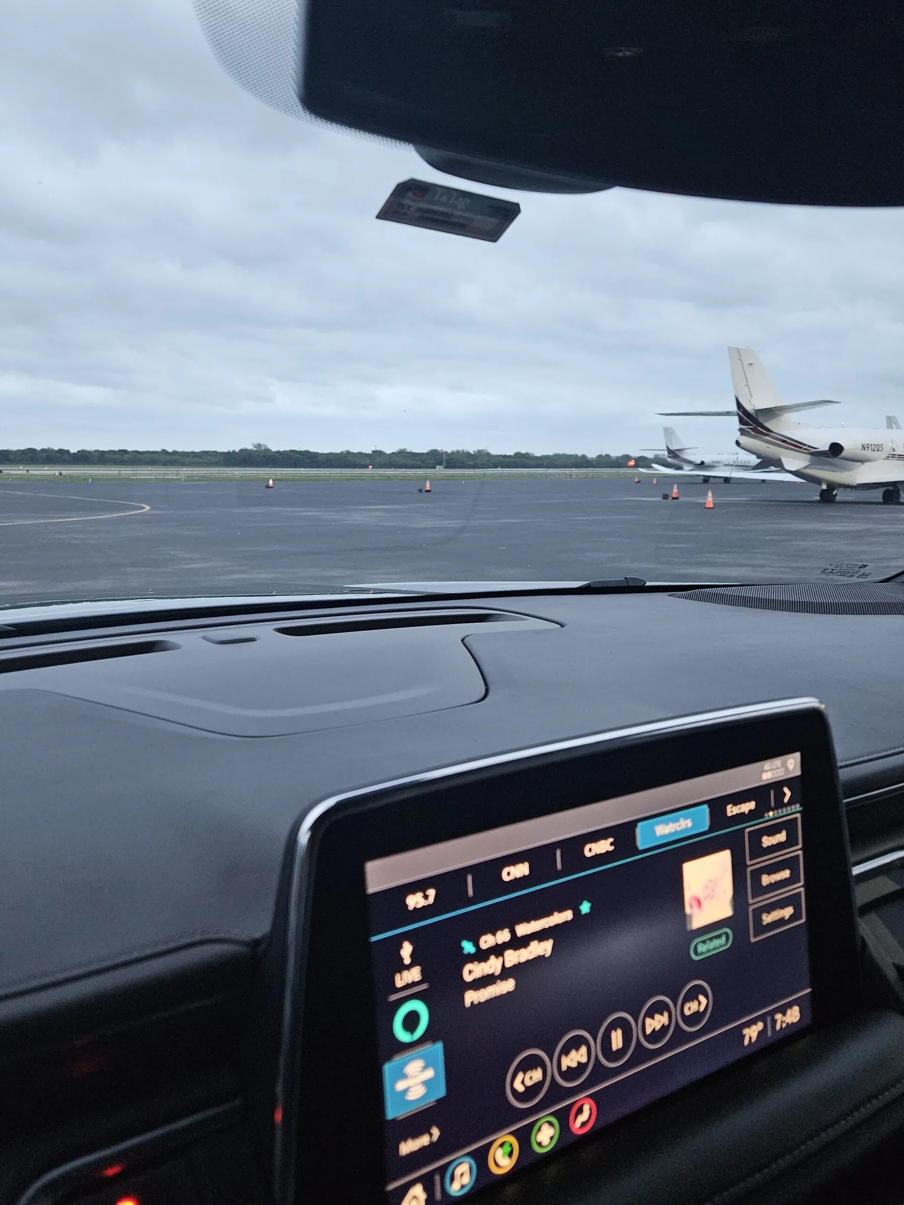 View from a Lake Travis Limo SUV waiting on a private jet tarmac